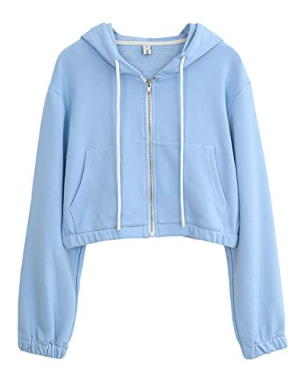 Zip Up Cropped Hoodie Long Sleeve Cotton Blend Kangaroo Pockets Casual
